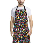 Groovy Hippie Peace Pattern Print Bib Apron With Pocket
