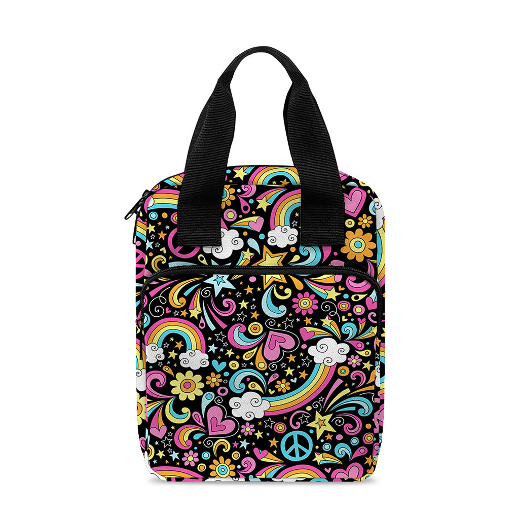 Groovy Hippie Peace Pattern Print Bible Tote Bag