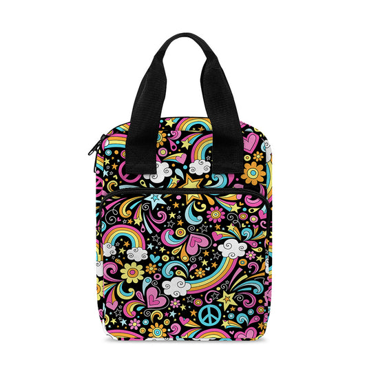 Groovy Hippie Peace Pattern Print Bible Tote Bag