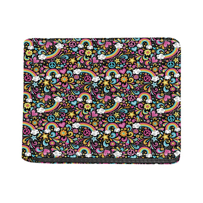 Groovy Hippie Peace Pattern Print Bifold Wallet