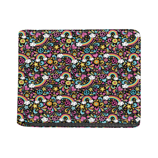 Groovy Hippie Peace Pattern Print Bifold Wallet