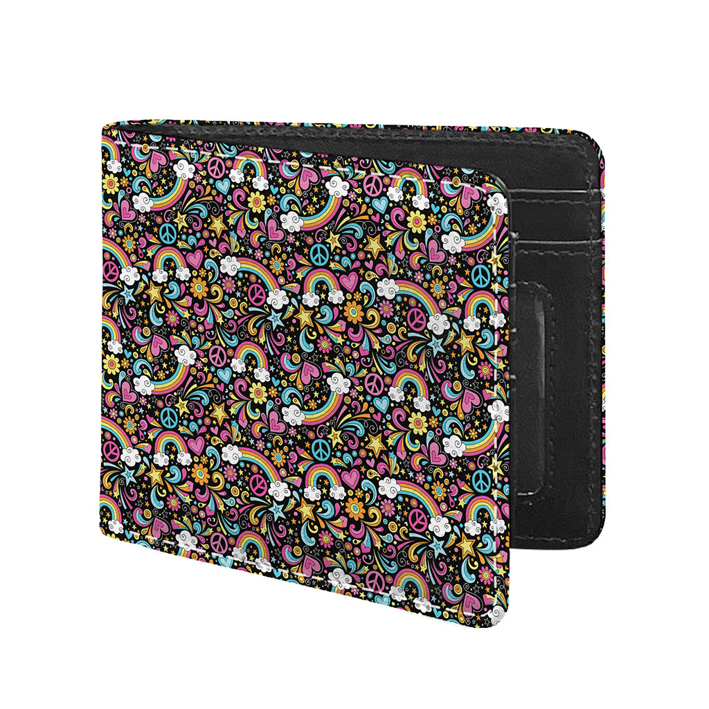 Groovy Hippie Peace Pattern Print Bifold Wallet