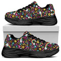 Groovy Hippie Peace Pattern Print Black Chunky Shoes
