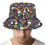 Groovy Hippie Peace Pattern Print Bucket Hat