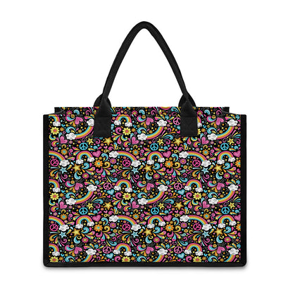 Groovy Hippie Peace Pattern Print Canvas Tote Bag