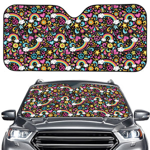 Groovy Hippie Peace Pattern Print Car Windshield Sun Shade