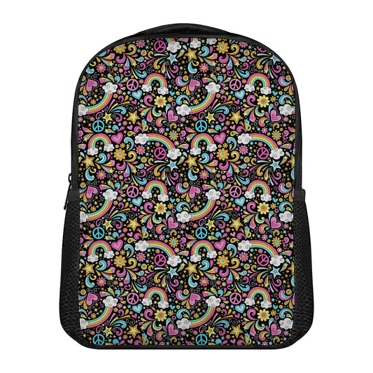 Groovy Hippie Peace Pattern Print Casual Backpack