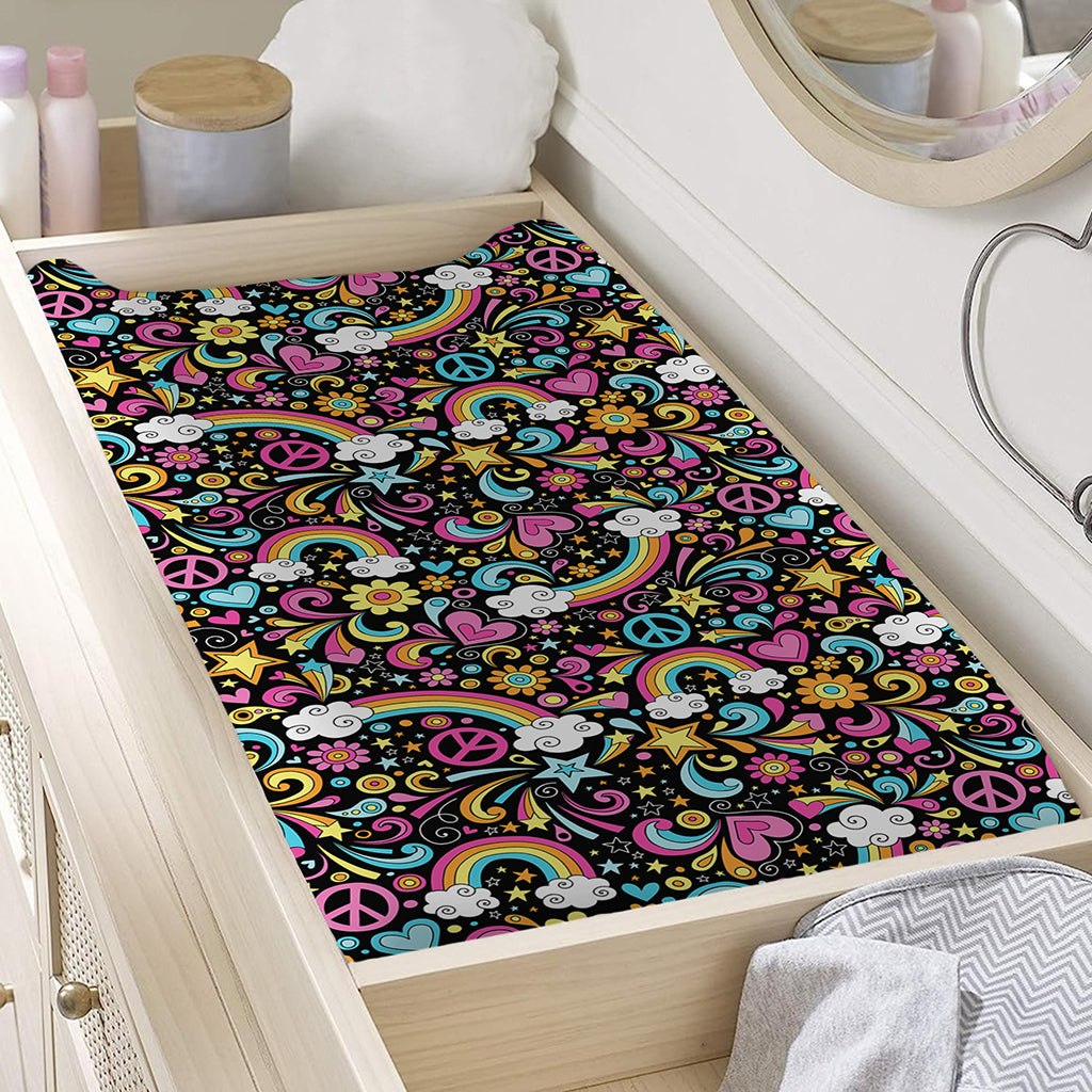 Groovy Hippie Peace Pattern Print Changing Pad Cover