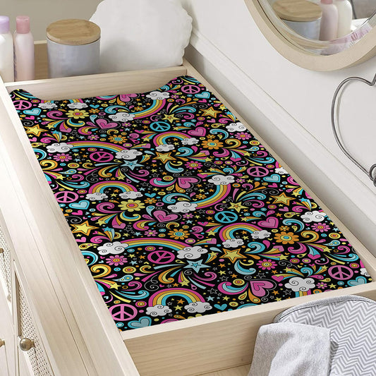 Groovy Hippie Peace Pattern Print Changing Pad Cover