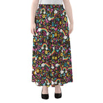 Groovy Hippie Peace Pattern Print Chiffon Maxi Skirt