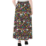 Groovy Hippie Peace Pattern Print Chiffon Maxi Skirt