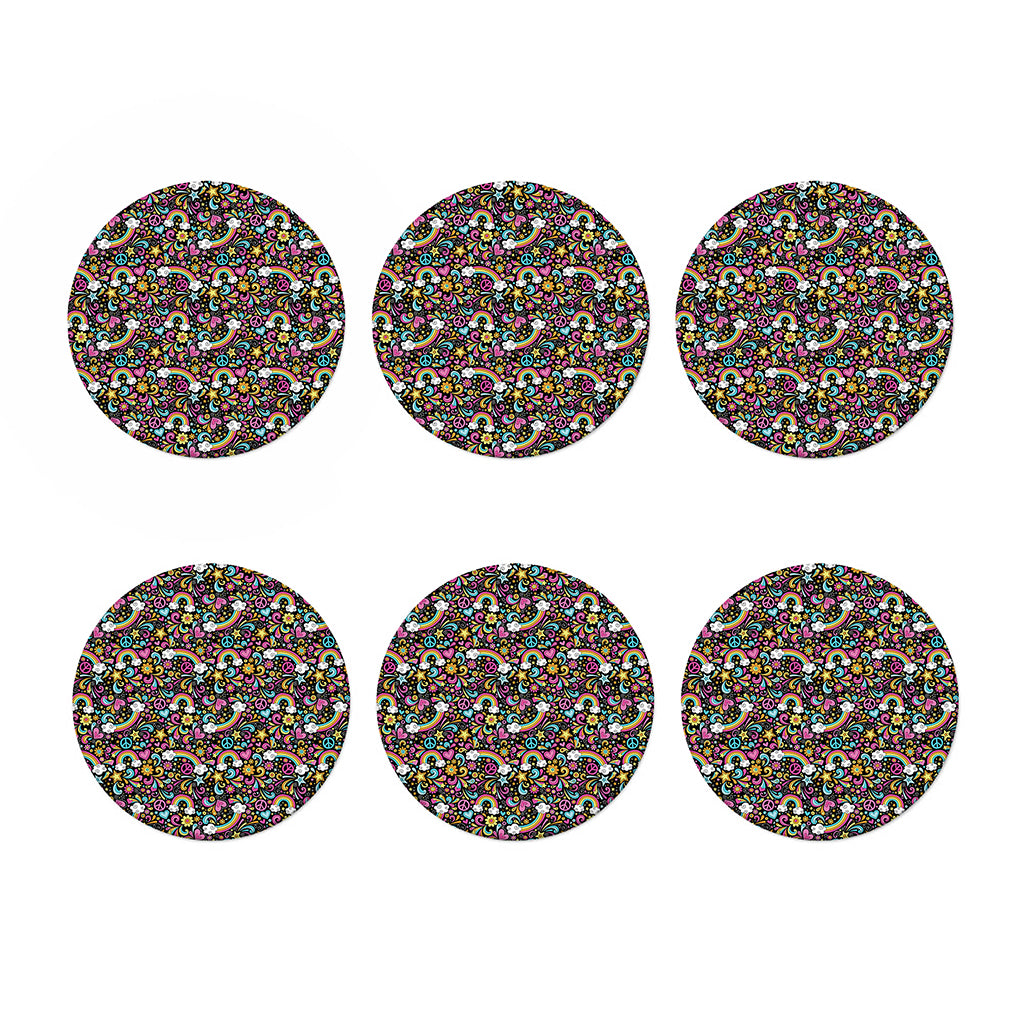 Groovy Hippie Peace Pattern Print Coaster Set