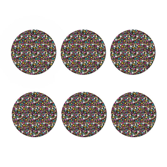 Groovy Hippie Peace Pattern Print Coaster Set