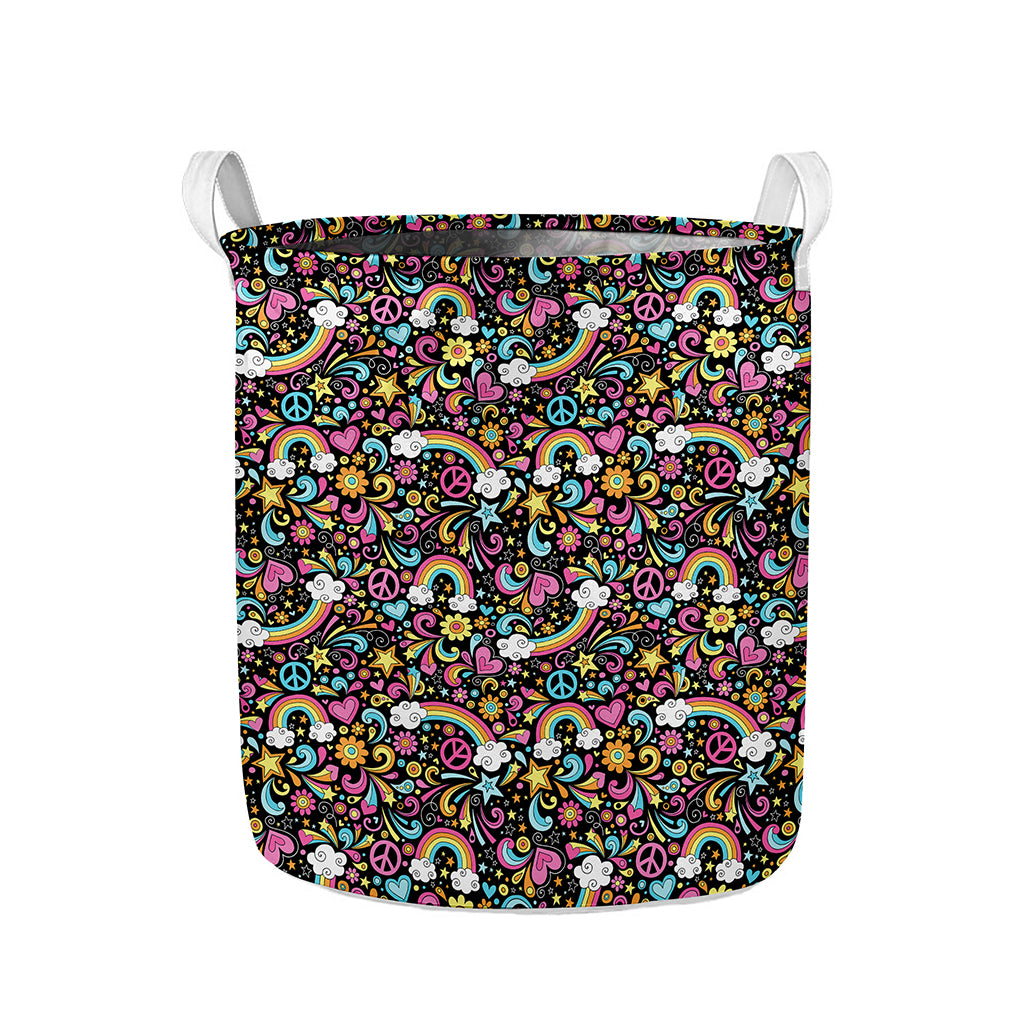 Groovy Hippie Peace Pattern Print Collapsible Laundry Basket