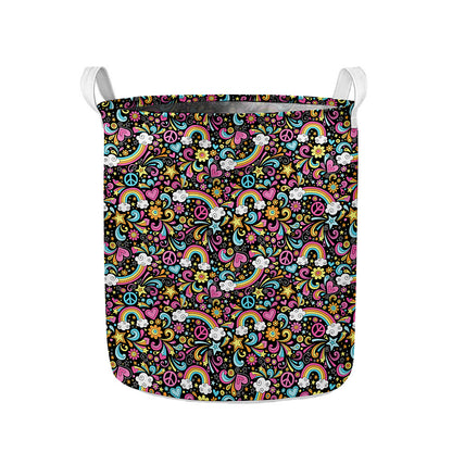 Groovy Hippie Peace Pattern Print Collapsible Laundry Basket
