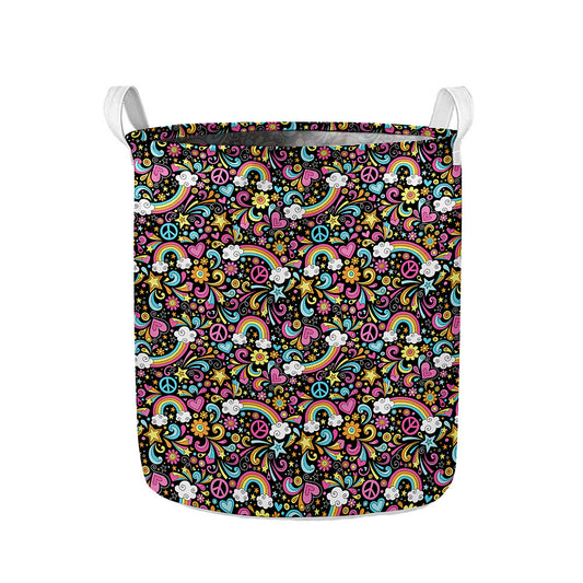 Groovy Hippie Peace Pattern Print Collapsible Laundry Basket