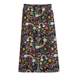 Groovy Hippie Peace Pattern Print Cotton Front Slit Maxi Skirt