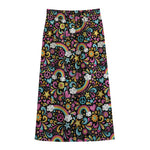 Groovy Hippie Peace Pattern Print Cotton Front Slit Maxi Skirt