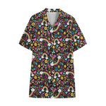 Groovy Hippie Peace Pattern Print Cotton Hawaiian Shirt