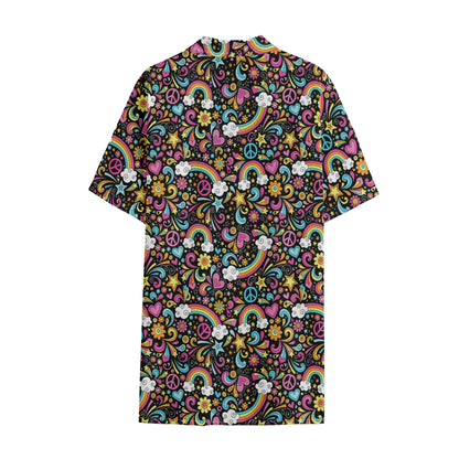 Groovy Hippie Peace Pattern Print Cotton Hawaiian Shirt