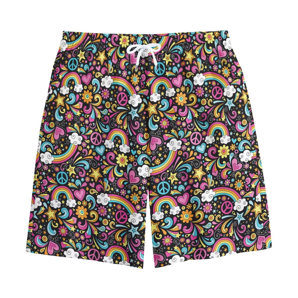 Groovy Hippie Peace Pattern Print Cotton Shorts
