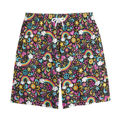 Groovy Hippie Peace Pattern Print Cotton Shorts