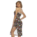 Groovy Hippie Peace Pattern Print Cross Back Cami Dress