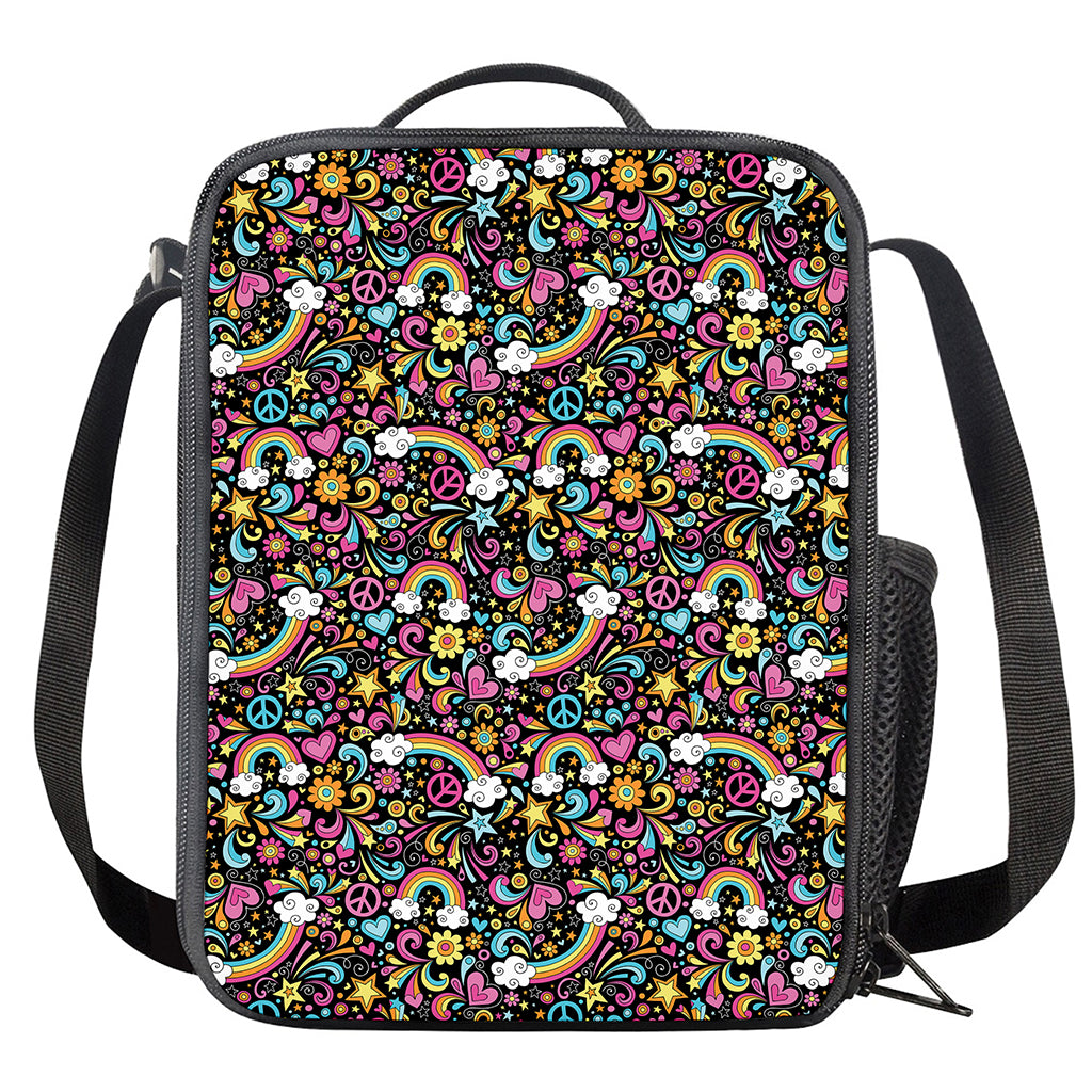 Groovy Hippie Peace Pattern Print Crossbody Lunch Bag