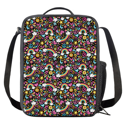 Groovy Hippie Peace Pattern Print Crossbody Lunch Bag