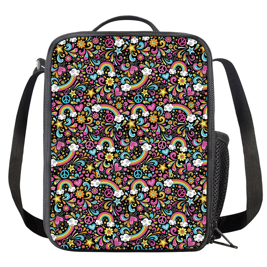 Groovy Hippie Peace Pattern Print Crossbody Lunch Bag
