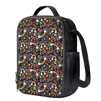 Groovy Hippie Peace Pattern Print Crossbody Lunch Bag