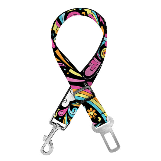Groovy Hippie Peace Pattern Print Dog Seat Belt
