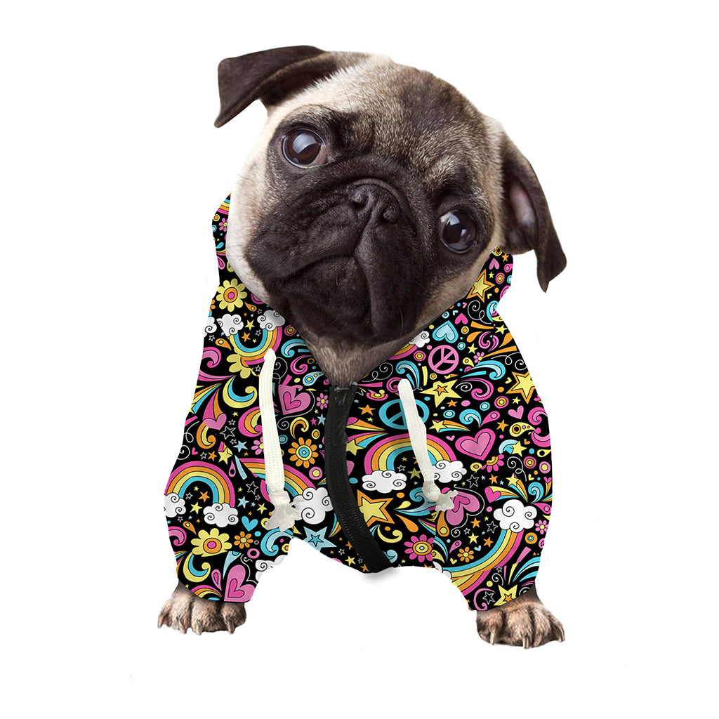 Groovy Hippie Peace Pattern Print Dog Zip Up Hoodie