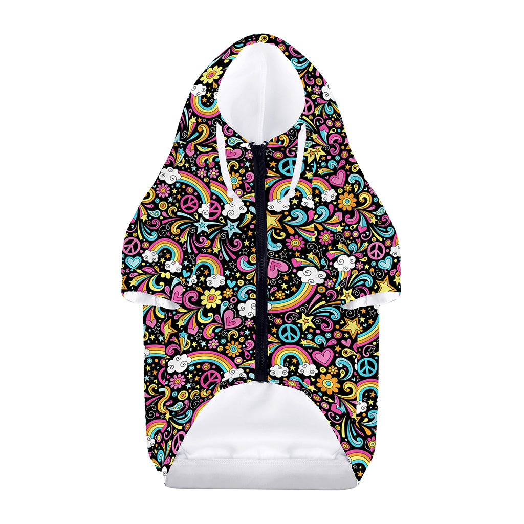 Groovy Hippie Peace Pattern Print Dog Zip Up Hoodie