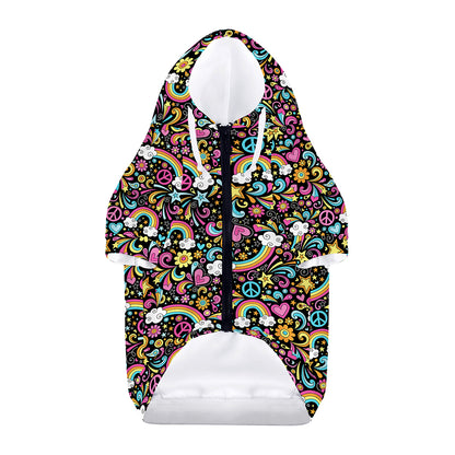 Groovy Hippie Peace Pattern Print Dog Zip Up Hoodie