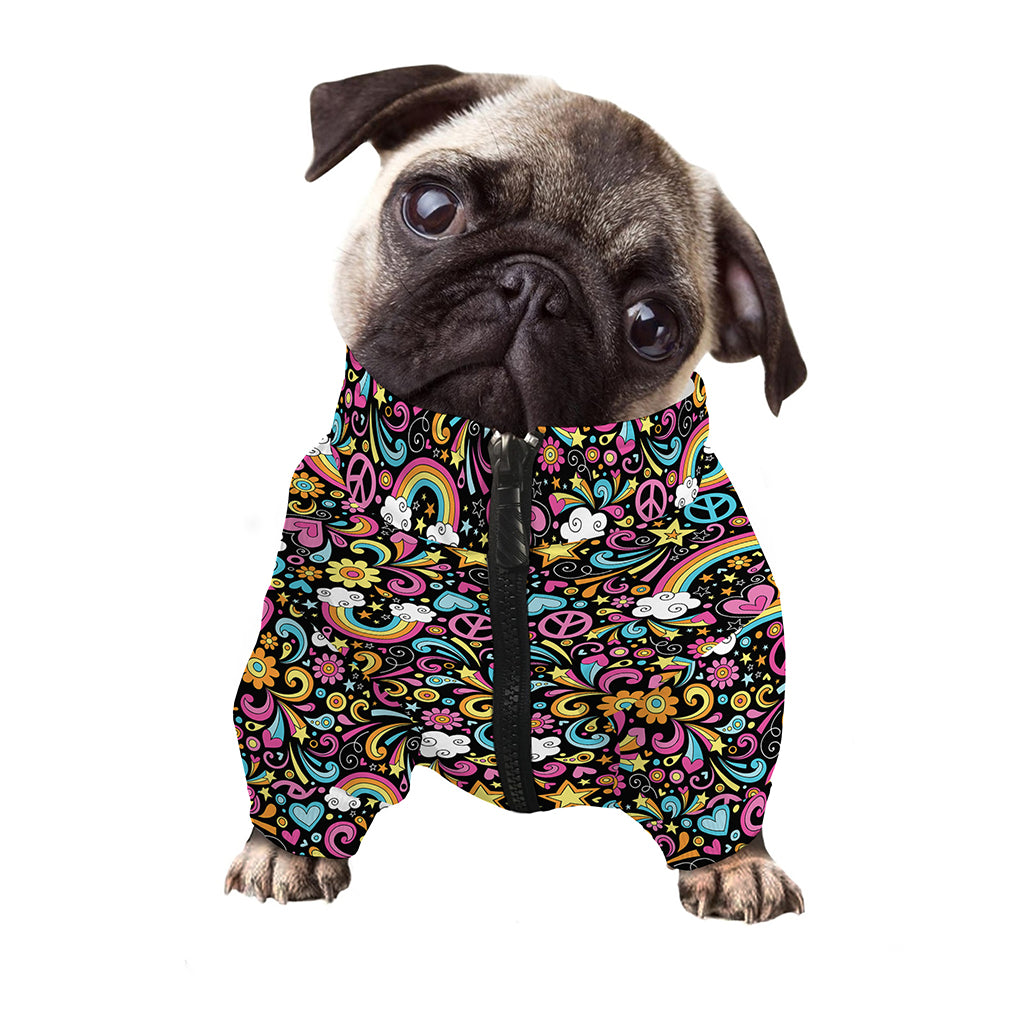 Groovy Hippie Peace Pattern Print Dog Zip Up Jacket