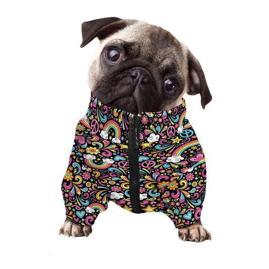 Groovy Hippie Peace Pattern Print Dog Zip Up Jacket