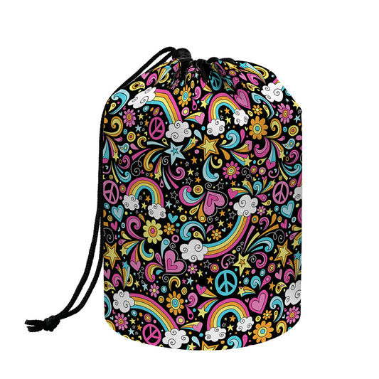 Groovy Hippie Peace Pattern Print Drawstring Makeup Bag