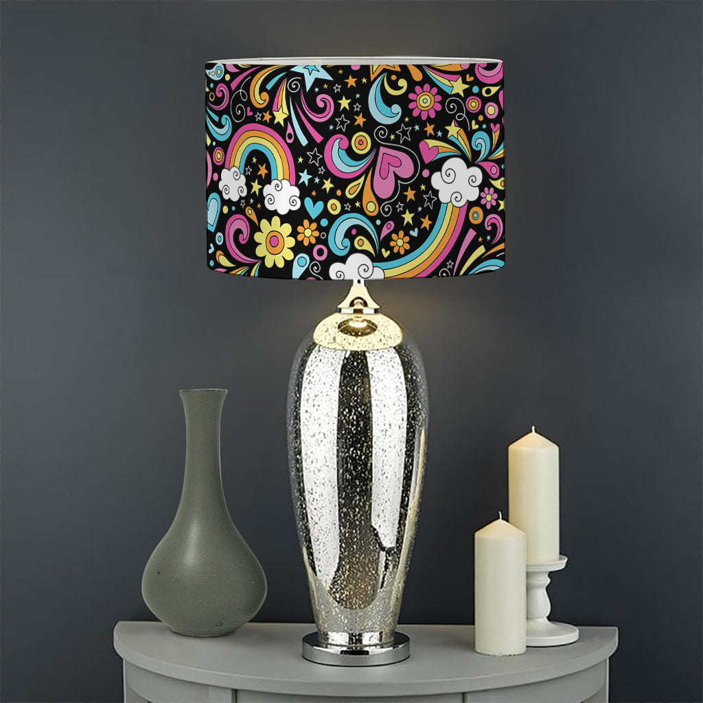 Groovy Hippie Peace Pattern Print Drum Lamp Shade