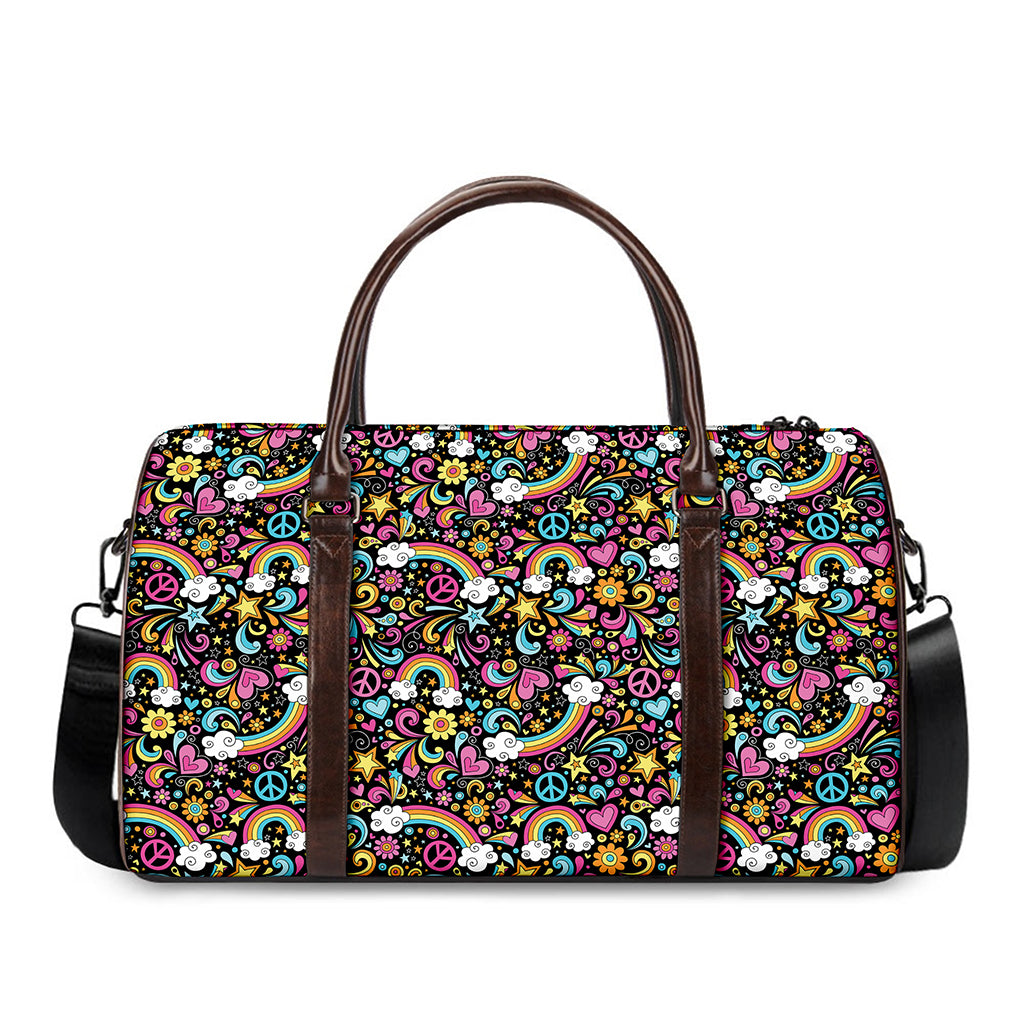Groovy Hippie Peace Pattern Print Duffle Bag