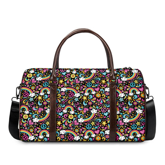 Groovy Hippie Peace Pattern Print Duffle Bag
