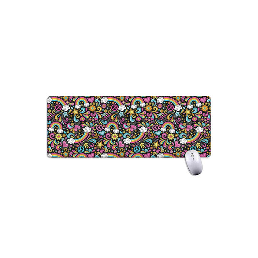 Groovy Hippie Peace Pattern Print Extended Mouse Pad