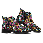 Groovy Hippie Peace Pattern Print Flat Ankle Boots
