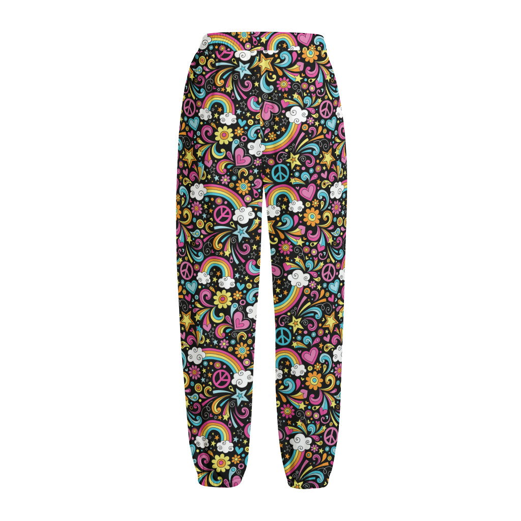 Groovy Hippie Peace Pattern Print Fleece Lined Knit Pants