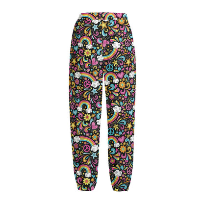 Groovy Hippie Peace Pattern Print Fleece Lined Knit Pants