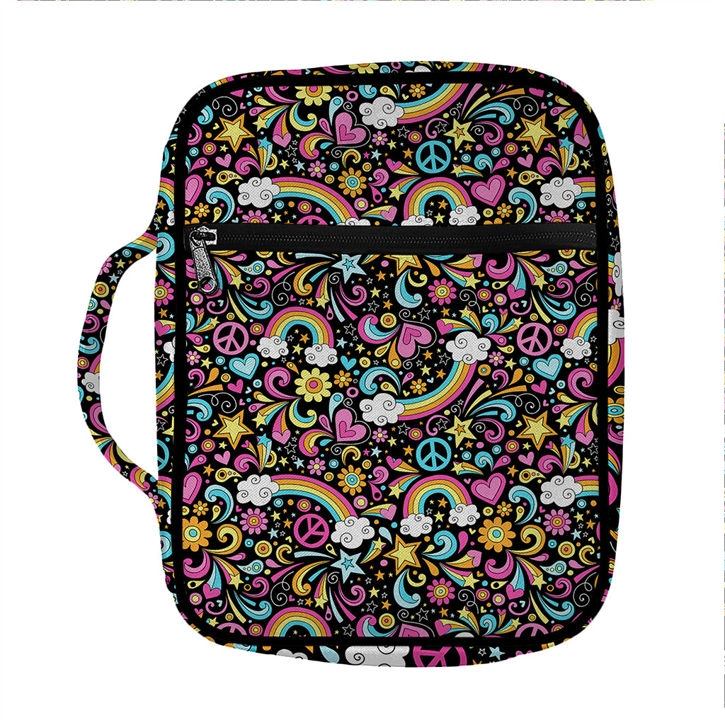 Groovy Hippie Peace Pattern Print Front Pocket Bible Bag
