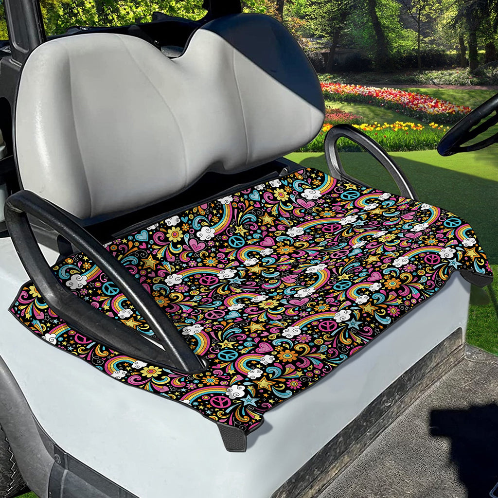 Groovy Hippie Peace Pattern Print Golf Cart Seat Cover