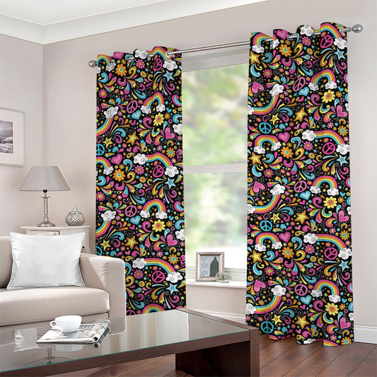 Groovy Hippie Peace Pattern Print Grommet Curtains