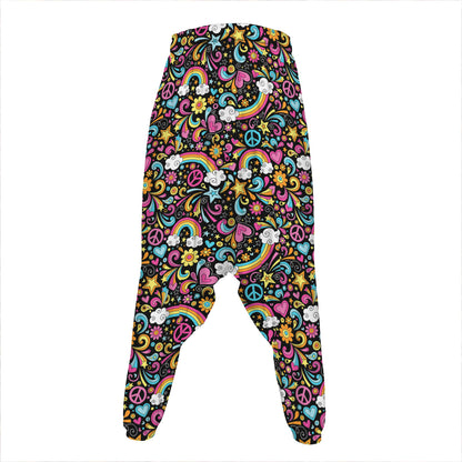 Groovy Hippie Peace Pattern Print Hammer Pants
