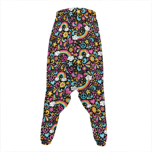 Groovy Hippie Peace Pattern Print Hammer Pants